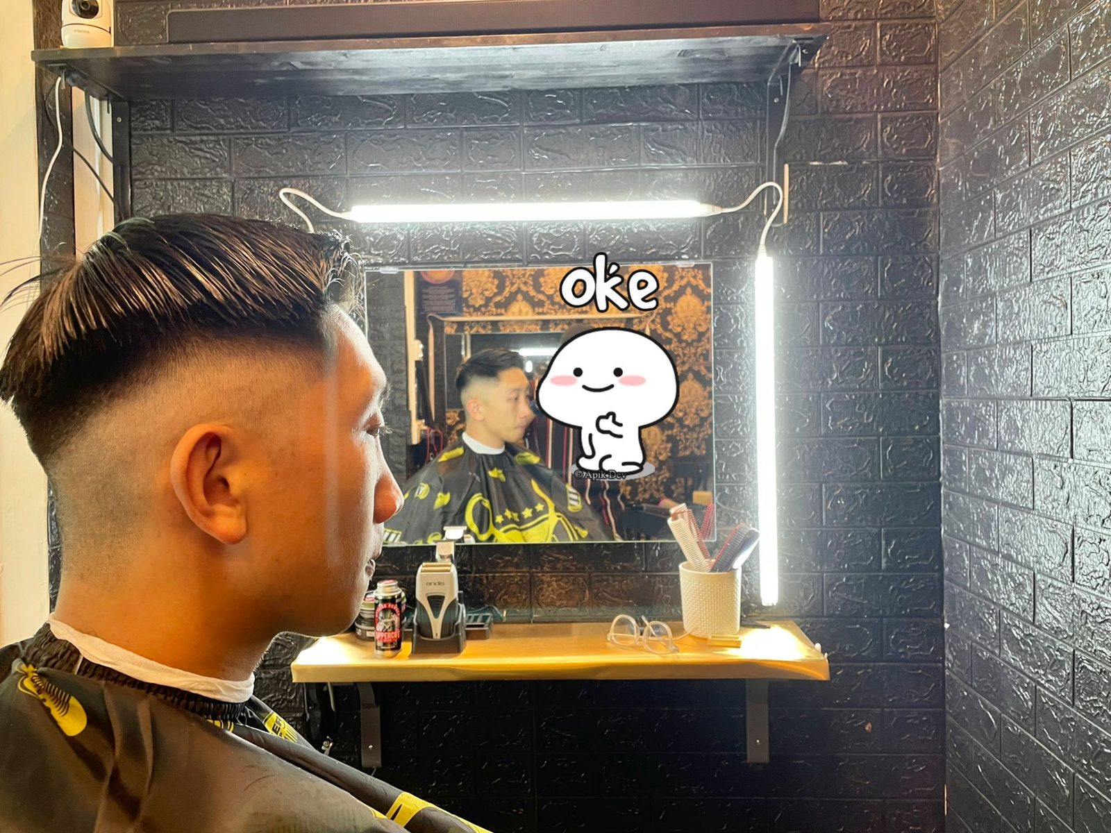 A finished fade at the mirror